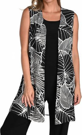 Frank Lyman Design Printed Woven Vest In Black/beige