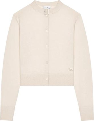 Courr&egrave;ges Buckle Merinos Cardigan - Dames - Vesten - Beige - M - Wol - Truien & Vesten