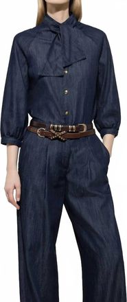 Luisa Cerano Button Front Blouse With Tie In Blue