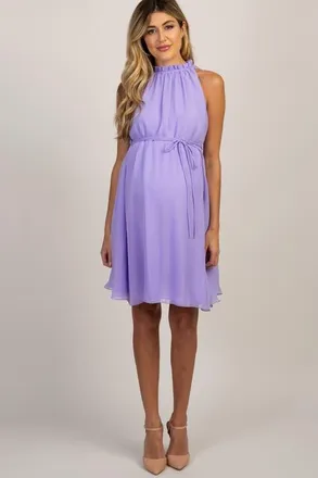 Pinkblush Chiffon High Neck Dress in Purple at Nordstrom, Size X-Large