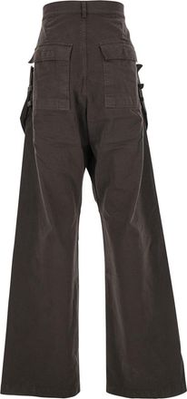 Rick Owens Mens Brown Wide Leg Cargo Pants With Patch Pockets Cotton Trousers