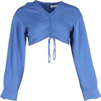 CHRISTOPHER ESBER Long Sleeve Cropped Top in Blue Polyester