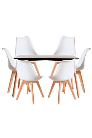Regalos Miguel Regalos Miguel - Conjuntos De Mesa Y Sillas - Conjunto Mesa Tower Rectangular 120 X 80 Cm Negra Y Pack 6 Sillas Synk Basic - Blanco