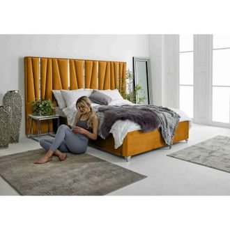 Casa Mila Mustard Plush Velvet Super King Bed Frame