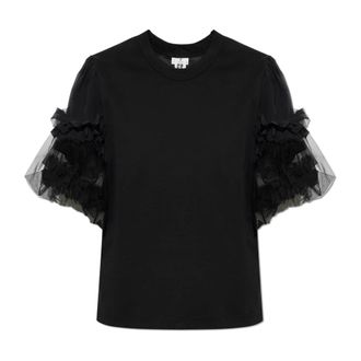 Comme Des Gar&ccedil;ons T-Shirts, female, Black, Size: XS T-Shirt with Decorative Ruffles