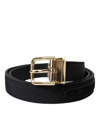 Dolce & Gabbana Mens Grosgrain Ribbon Belt Gold Buckle - Black Leather - Size 90 cm