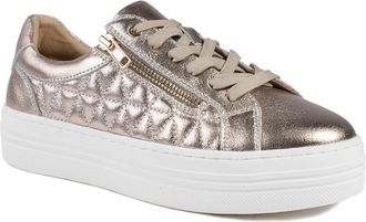 Jones Bootmaker Womens Arianna Quilted Leather Zip & Lace Trainers - Champagne - Size UK 5