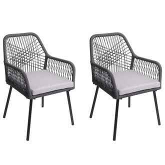 Hhg [nunca Usado] Juego De 2 Sillas De Jard&iacute;n Hhg-469, Coj&iacute;n De Asiento Para Exterior Tejido De Cuerda De Aluminio Rope, Antracita, Funda Gris