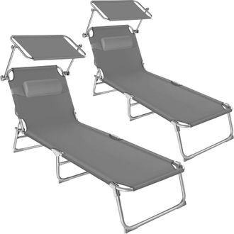 TecTake Set Of 2 Sun Loungers in Grey | Size: 2 Seater