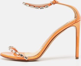 Alexandre Vauthier Orange Patent Leather Crystal Embellishments Sandals