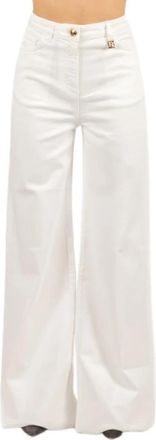 Elisabetta Franchi Palazzo Jeans met Logodetail - Dames - Loose Fit Jeans - Beige - W28 - Katoen - Jeans