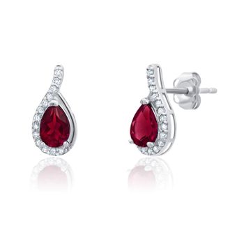MAX + STONE 14k Yellow or White Gold Gemstone Pear Shape Drop Stud with Diamonds Accents