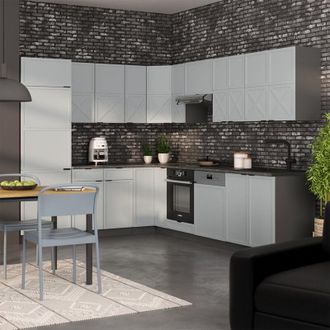 Vicco Cucina angolare completa Fame-Line, Azzurro-grigio/antracite, 227 x 287 cm, PL Antracite, Vicco
