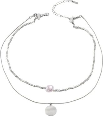 Dansk Copenhagen Vera 2in 1 Korte Ketting - Geslepen Afwerking - Dames - Kettingen - Grijs - ONE Size - Accessoires