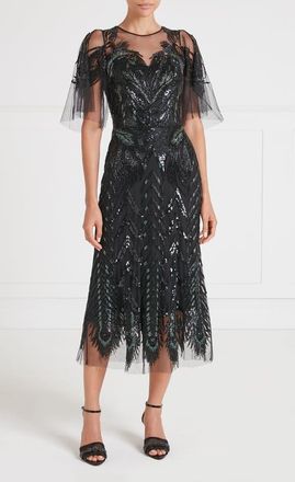 Temperley London Peacock Midi Dress in Black at Nordstrom, Size 10
