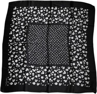 Dolce & Gabbana Zwarte Bloemige Zijden Sjaal - Dames - Zijden sjaals - Zwart - ONE Size - Accessoires