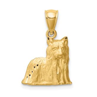 Diamond2Deal 14k Yellow Gold Satin Diamond-cut Yorkshire Terrier Dog Pendant