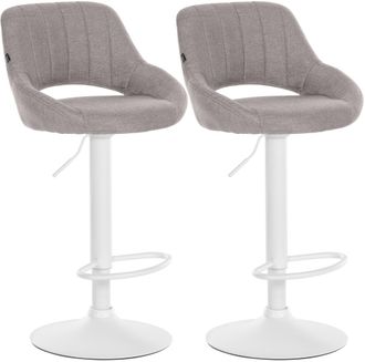 Clp Juego De 2 Taburetes De Bar Milet Con Tapizado De Tela Gris Metal Blanco Mate