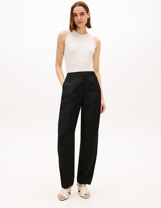 Tommy Hilfiger Womens Tailored Linen-Blend Barrel Pant - Black - 12