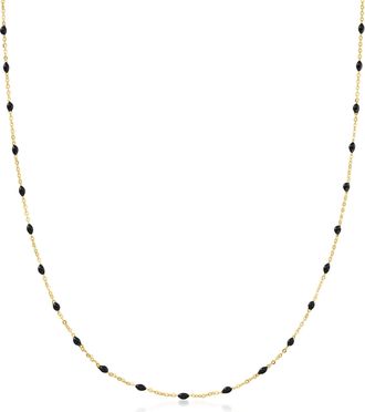 RS Pure by Ross-Simons Italian Black Enamel Station Necklace in 14kt Yellow Gold