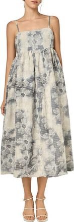 English Factory Floral Embroidery Sleeveless Midi Dress in Blue/Off White at Nordstrom, Size Medium