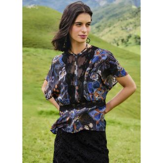 Farm Rio Womens Snakes Bouquet Blouse, Black
