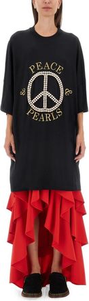 Moschino Black Graphic Round Neck Maxi Dress