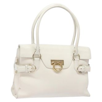 Ferragamo Virna Satchel Leather White Leather Handbag (Pre-Owned)