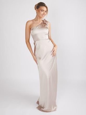 Six Stories Bow One Shoulder Satin Bridesmaid Dress in Oyster at Nordstrom, Size 10