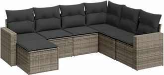 vidaXL Set De Sof&aacute;s De Jard&iacute;n 7 Piezas Con Cojines Rat&aacute;n Pe Gris Vidaxl