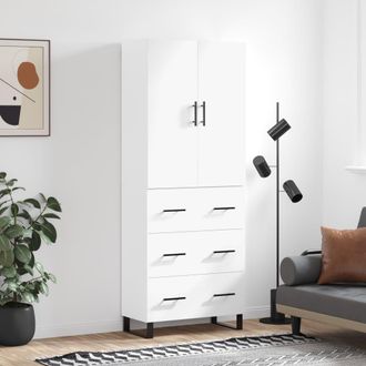 vidaXL Aparador Alto Madera Contrachapada Blanco 69,5x34x180 Cm Vidaxl