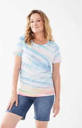 FDJ Sandra Short Sleeve Scoop Neck Knit Top In Wind