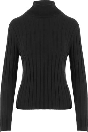 Allude Black Ribbed Fitted High Neck Sweater