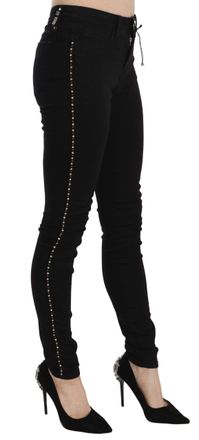 Costume National Womens Black Embellished Mid Waist Skinny Denim Jeans Cotton Clothing