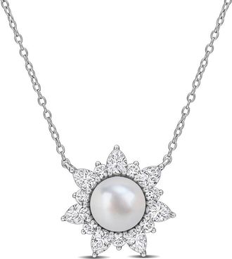 Delmar Cultured Pearl & Lab Grown White Sapphire Halo Pendant Necklace at Nordstrom Rack