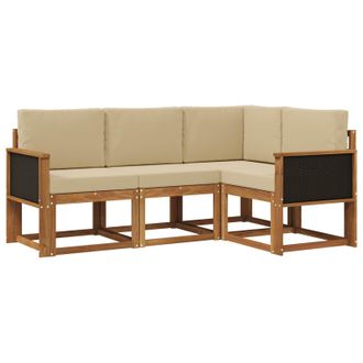 vidaXL Conjunto De Sof&aacute;s De Exterior 4 Pcs Natural Y Beige Poli&eacute;ster Vidaxl