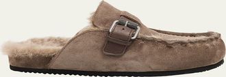 Brunello Cucinelli Suede Shearling-Lined Mules