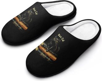 Generic Black Cat Book Mens Slippers Comfortable And Non-slip Cotton Slipper Shoe for House