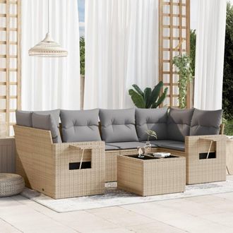 vidaXL Vidaxl - Set Sof&aacute;s De Jard&iacute;n 7 Piezas Y Cojines Rat&aacute;n Sint&eacute;tico Beige