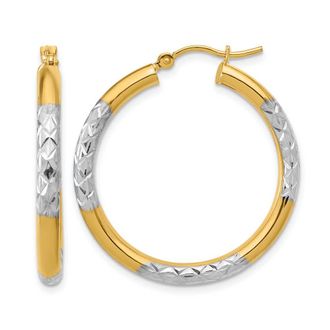 Diamond2Deal 10K Yellow Gold Diamond Cut 3mm Hoop Earrings