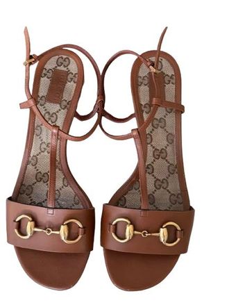 Gucci Tan Leather Horsebit Sandals Size 38