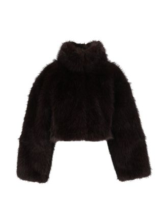 Rotate Mol&eacute; Plush Faux Fur Cropped Jacket