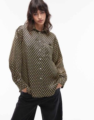 Lacoste Camicia in raso con stampa beige-Multicolore