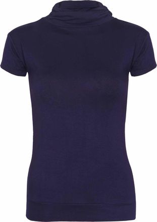 Purple Hanger New Womens Turtle Polo Neck T-Shirt Tops Ladies Short Sleeve Stretch Fitted Gathered Ruched Top Navy Blue Size 12 - 14