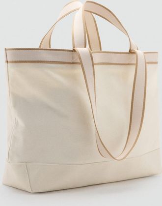 Mango Borsa tote 100% cotone con rifiniture bianco - Uomo - Taglia unica - MANGO MAN