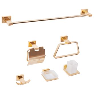 Beliani Beliani - Conjunto De 6 Accesorios De Ba&ntilde;o Estilo Moderno De Aluminio Brillante Con Vaso Y Jabonera Dorado Riohacha