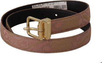Dolce & Gabbana Womens Rose Gold Leather Logo Engraved Metal Buckle Belt Pink