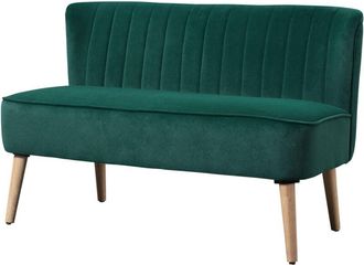 HOMCOM Modern Double Seat Sofa Compact Loveseat Couch Padded Velvet Wood Legs Green