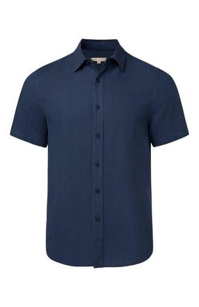 Onia Standard Short Sleeve Linen Shirt in Vintage Indigo at Nordstrom, Size X-Large S