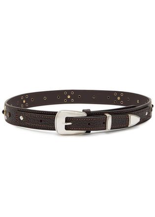 Christophe Lemaire Western Studded Grained Leather Belt - Dark Brown - 90 (UK 14 / XL)